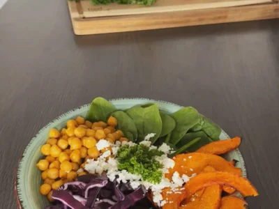Colorful autumn bowl with pumpkin